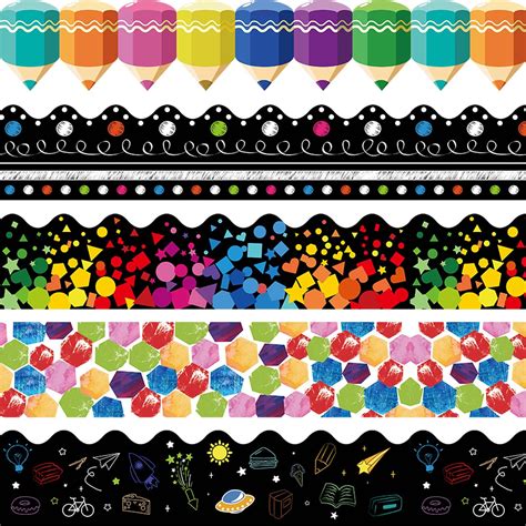 Buy Bulletin Board Borders Decorations 90 Pieces 100 Feet, Scalloped Border Trim Colorful ...