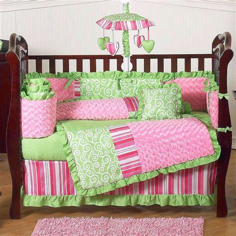 bright green and pink cute baby girl bedding ideas