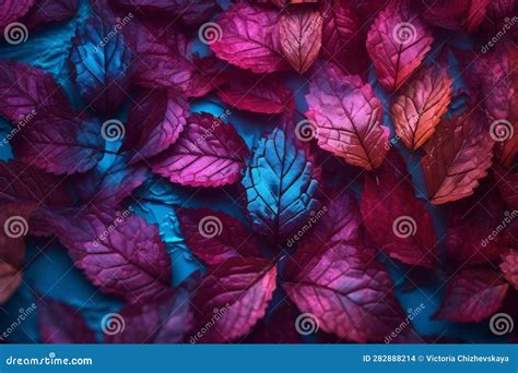 Design Bright Leaf Red Autumn Orange Fall Gold Neon Nature. Generative AI. Stock Illustration ...