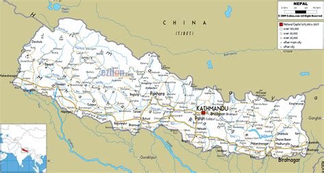 Large road map of Nepal with cities and airports | Nepal | Asia | Mapsland | Maps of the World