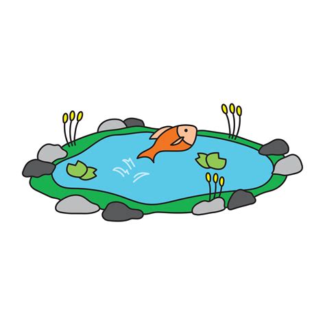 Kids drawing Cartoon Vector illustration cute fish jumps into pond icon Isolated on White ...