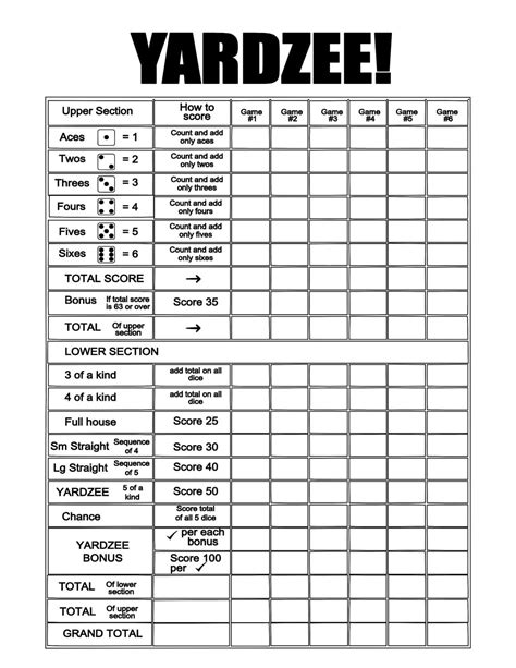 Yahtzee score cards printable | Family Reunion Helper