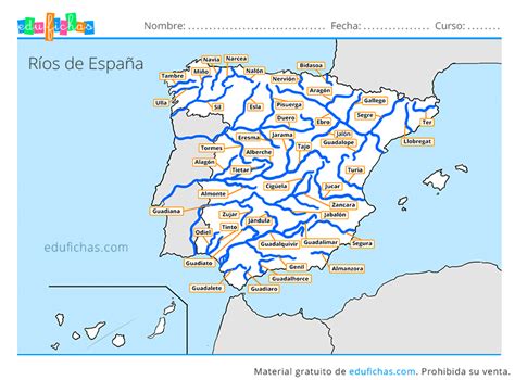 Ríos de España - Mapas para Imprimir + Ejercicios Gratis en PDF