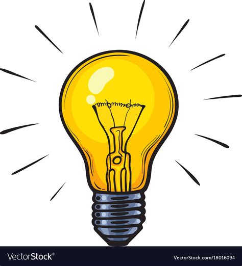 Cartoon glowing yellow light bulb Royalty Free Vector Image