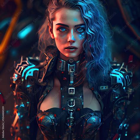 Portrait of a sci-fi cyberpunk girl. High-tech futuristic woman from ...