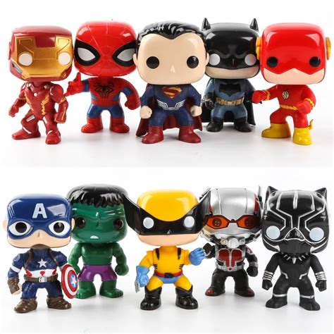 FUNKO POP 10pcs/set DC Justice League & Marvel Avengers Super Hero Characters Model Vinyl Action ...