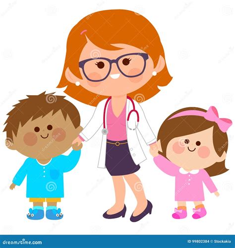 Pediatrician and Sick Children. Vector Illustration Stock Vector - Illustration of hospital ...