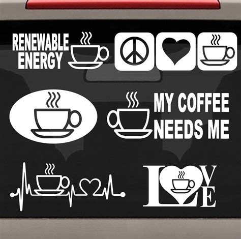 Coffee Cup Decal Sticker Set E1080 for Car Window Coffee Maker Bean Bistro Gift