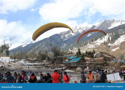 Paragliding At Solang Valley, Manali Himachal Pradesh, (India) Editorial Image | CartoonDealer ...