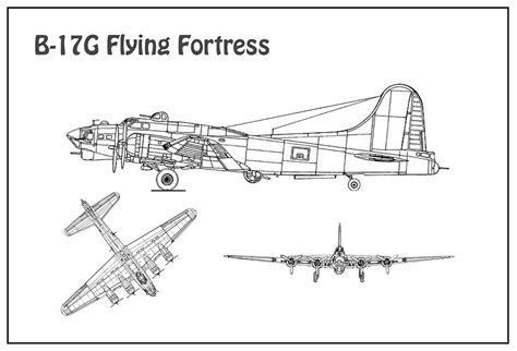 B-17 Flying Fortress - Airplane Blueprint. Drawing Plans for the WWII ...