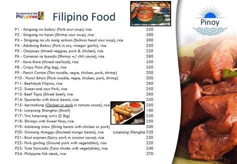 Filipino Foods Menu Johan S Beach And Dive Resort Subic Bay Philippines ...