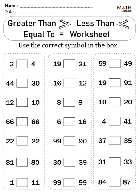 Greater than Less than Worksheets - Math Monks