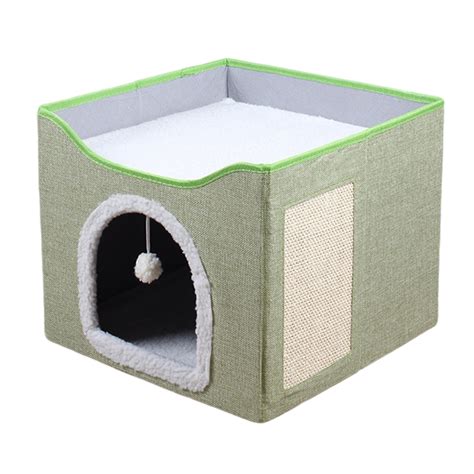 Biplut Cat Nest Bed Double Layer Foldable Cat Cube Condo Cozy Hideaway Bed with Scratch Pad for ...