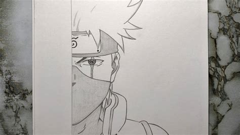 how to draw Kakashi half face step by step | Drawing Kakashi half face - YouTube