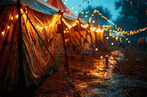 Part of Circus Tent with Illuminations Lights at Night. Stock Image - Image of night, vintage ...