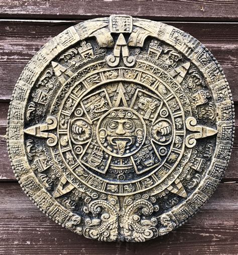 Aztec Mayan Calendar stone wall plaque Sun Stone home or