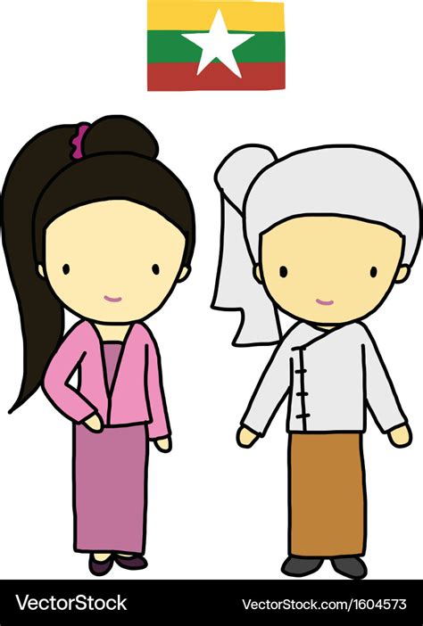 Myanmar Traditional Costume Cartoon