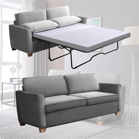 Mixoy Full-Size Grey Velvet Loveseat Pull-Out Sleeper Sofa Bed for ...