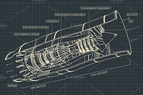 Turbofan engine blueprints Set | Pre-Designed Photoshop Graphics ~ Creative Market