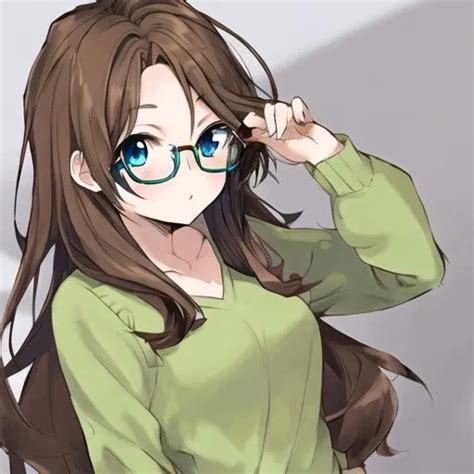 a anime girl with brown hair with with cute glasses...