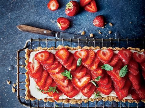 Rosé-Glazed Strawberry Tart | The rectangular tart pan makes for a striking presentation, but if ...