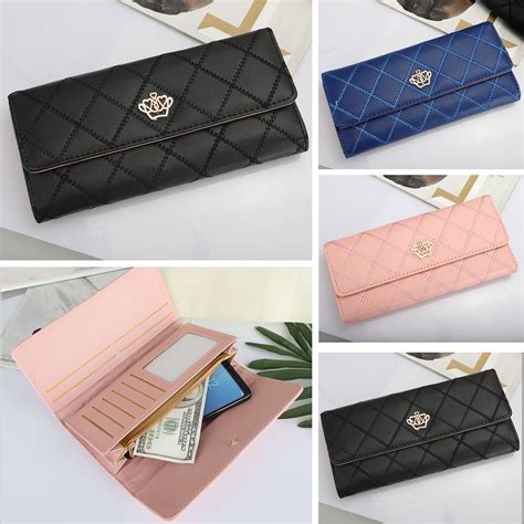 TSV - PU Leather Wallet for Women Slim Clutch Long Designer Trifold Ladies Credit Card Holder ...