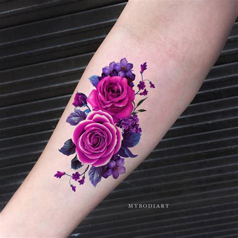 Lavender Magenta Flower Temporary Tattoo – MyBodiArt