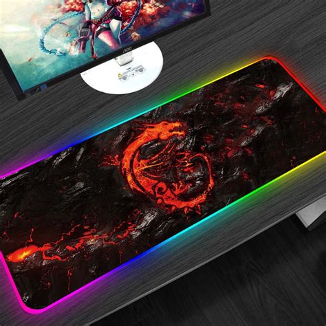 900x400mm RGB Gaming Mouse Pad Large XXL Red Color Dragon Pattern LED ...