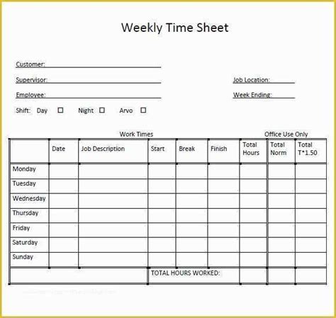 Free Printable Bi Weekly Timesheet Template Of 10 Weekly Timesheet Templates ...