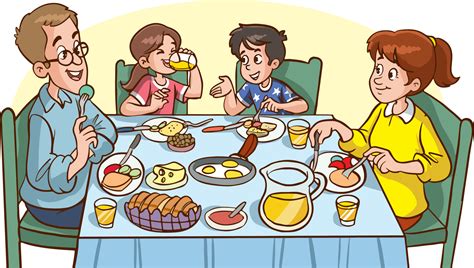 cute family are eating at the dinner table they are having breakfast cartoon vector 20088540 ...