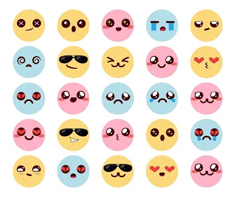 Kawaii colorful emoticons vector set. Emoji chibi emoticon cute ...