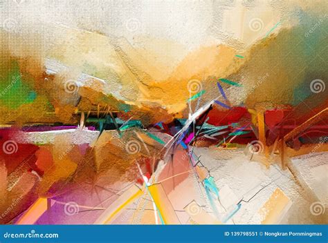 Abstract Colorful Oil, Acrylic Paint Brush Stroke on Canvas Texture. Semi Abstract Image of ...