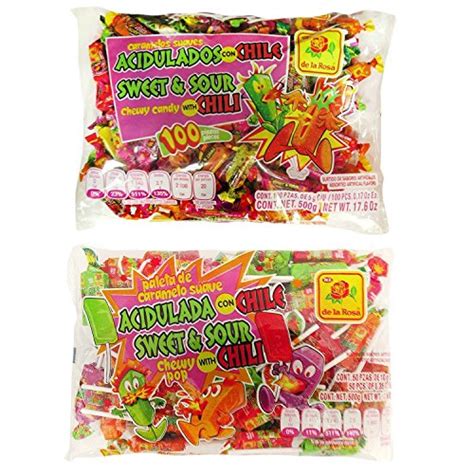 Mexican Candy Bundle: Sweet and Sour Chewy Candy with Chili 100 pcs + Sweet and Sour Chewy Pop ...