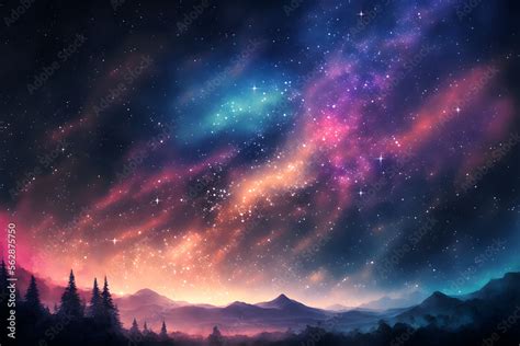 Galaxy landscape background. Night sky with stars wallpaper. Generative AI. Stock Illustration ...