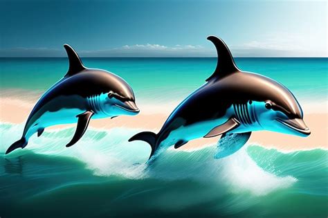 Premium AI Image | Dolphins playing Dolphins break out of the water Digital art