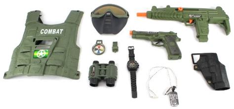 Combat Force Army Friction Toy Gun Complete Combo Set w/ Friction SMG, Army Vest, Mask, Dog Tags ...