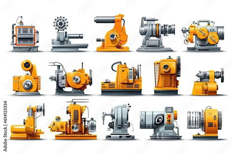 Different machine tool types collection photo realistic. Generative ai, Transparent background ...