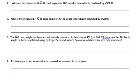 Solved 1. Why are the measured H-O-H bond angles for H2O | Chegg.com