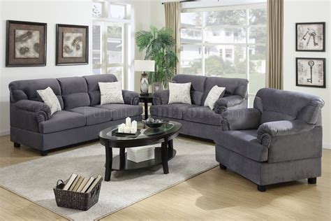 F7916 Sofa, Loveseat & Chair Set in Grey Fabric by Poundex