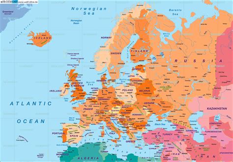 Map of Europe politically (Region) | Welt-Atlas.de