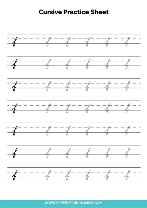 Free Printable Cursive Alphabet Practice Sheets: Lowercase F