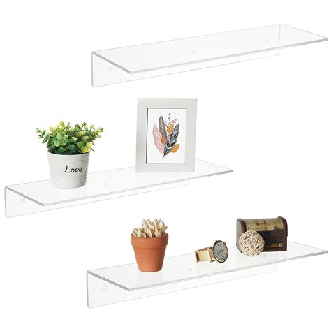 Buy 17 Inch Clear Acrylic Floating Shelves, Wall ed Modern Display Racks, Set of 3 Online at ...