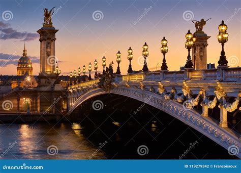 Pont Alexandre III Bridge at Sunset with View of the Invalides. Paris ...