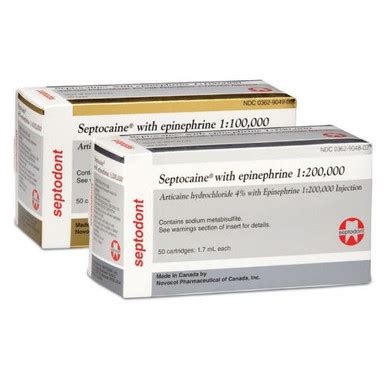 Septocaine Articaine HCI 4% & Epinephrine Anesthetic, 1:100,000, 1.8mL, 50 /bx (Rx) | ODS HealthCare