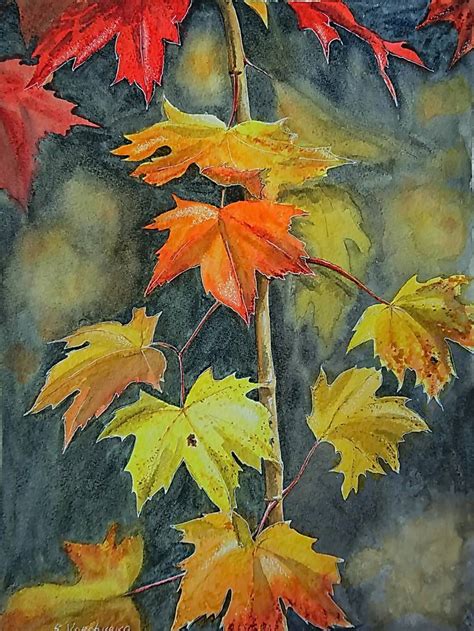 Acrylic autumn painting nature painting. maple leaf fall leaf art fall autumn painting maple ...