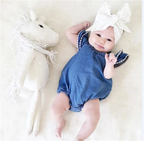 2017 Cute Newborn Baby Girl Lace Romper Clothes Infant Bebes Lace Jumpsuit Denim Rompers ...