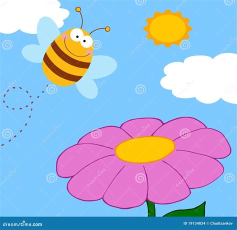 Happy Bee Pollinating A Purple Flower Stock Images - Image: 19134834