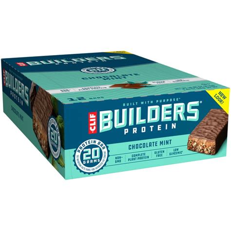 Clif Builders Protein Bars, Chocolate Mint, 20g Protein, 2.4 ounce bars, 12 count (Now Gluten ...