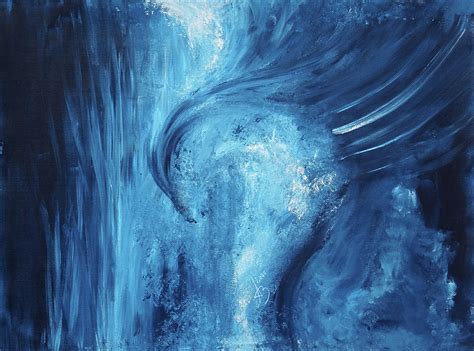 Deep Sea Dragon in Cool Blue - Acrylic Painting on Canvas, Abstract Art Painting by Aneta ...