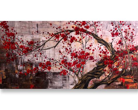 HUGE Original Asian Zen Art Modern Flower Canvas Oil Painting 30X60 Asian Blossoms Oversized by ...